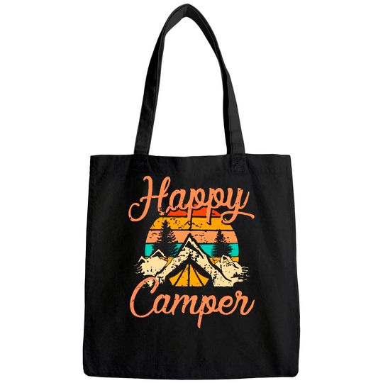 Discover Happy Camper Tote Bag for Women Camping Tee Tote Bag Funny Cute Graphic Tee Short Sleeve Letter Print Casual Tee Tops