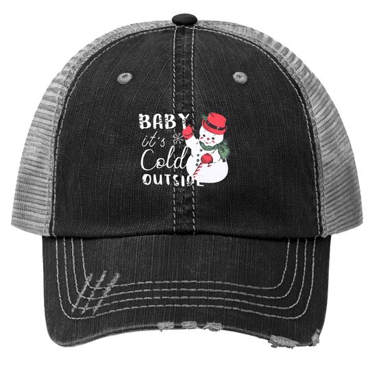 Discover Baby It's Cold Outside Christmas Plaid Splicing Snowman Trucker Hats