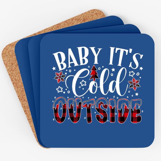 Discover Baby It's Cold Outside Christmas Plaid Coasters