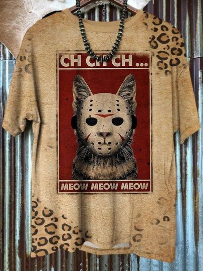 Discover Cat Meow Vintage Scary Halloween Print 3D T-shirt
