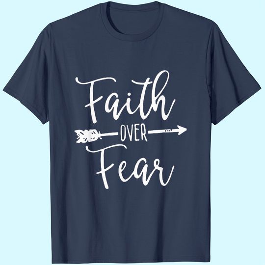 Discover Women's V-Neck Summer T-Shirt, Faith Over Fear Graphic Tops