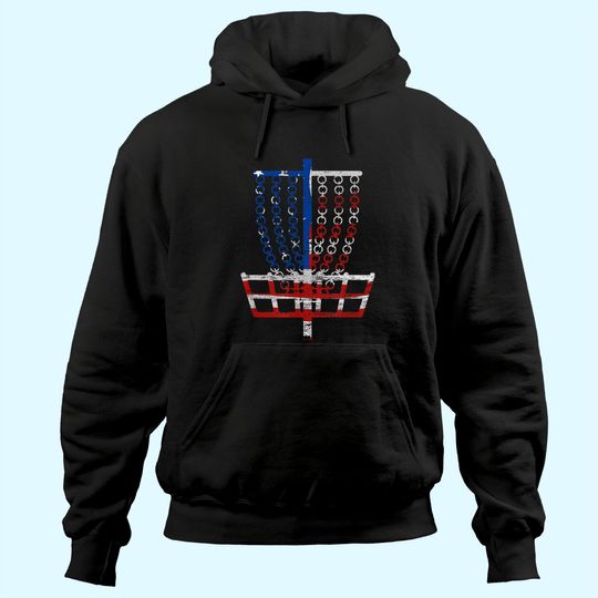 Discover Cool US Flag Disc Golf Basket - Fourth of July Golfer Gift Hoodie