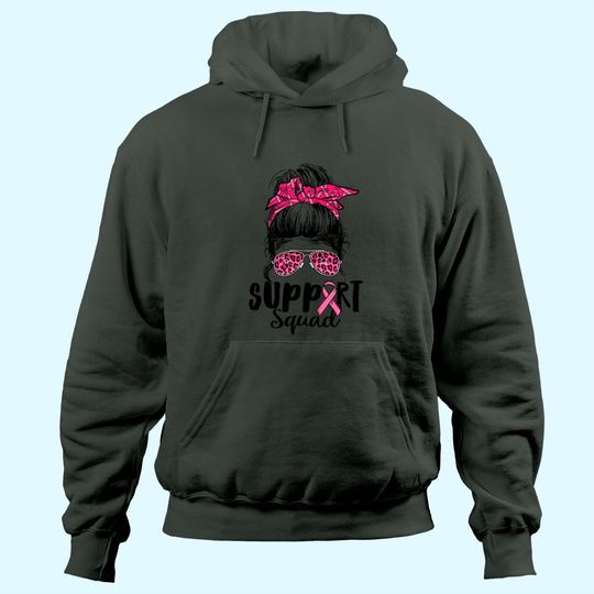 Discover Support Squad Messy Bun Pink Warrior Breast Cancer Awareness Hoodie