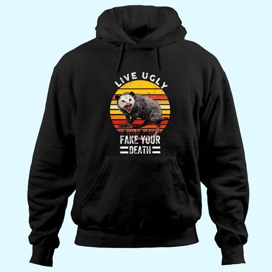 Discover Vintage Live Ugly Fake Your Death Funny Opossum Hoodie
