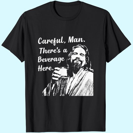 Discover Big Lebowski T Shirt Funny Movie Quote Tee Vintage 90s The Dude Abides Careful Man There's a Beverage Here