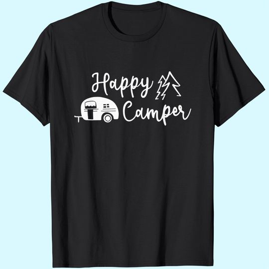 Discover Hiking Camping Shirts for Women Funny Graphic Tees Shirts Happy Camper Letter Print Casual Tee Tops