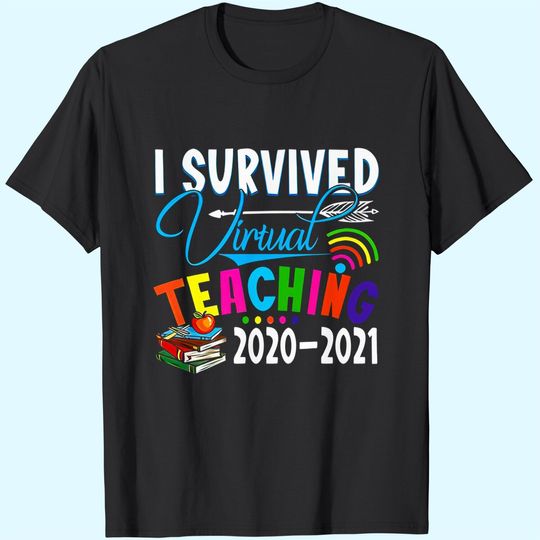 Discover Women's Fashion T-Shirts - Funny I Survived Virtual Teaching End of Year Teacher Remote Gift Shirt Short Sleeve