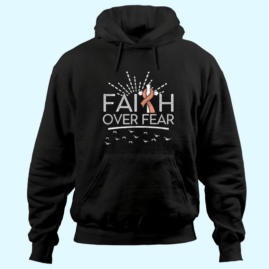 Discover Faith over Fear Peach Ribbon Uterine Cancer Hoodie
