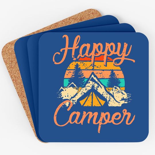Discover Happy Camper Coaster For Camping Coaster Coaster Funny Cute Graphic Coaster Short Sleeve Letter Print Casual Coaster Tops
