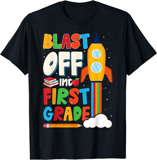 Discover Blast Off Into 1st Grade First Day of School Kids T Shirt
