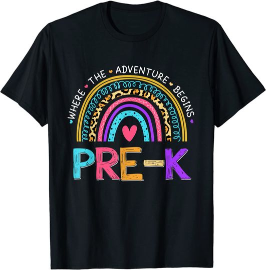 Discover Leopard Rainbow Pre-K Where The Adventure Begins T Shirt