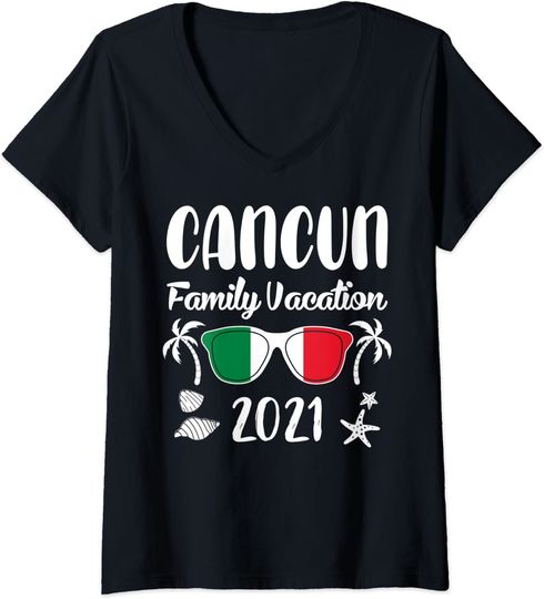 Discover Matching Family Vacation Mexico Cancun V-Neck T-Shirt