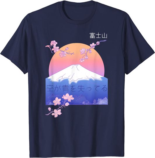 Discover Artistic Japanese Design of Mount Fuji with Cherry Blossoms T Shirt