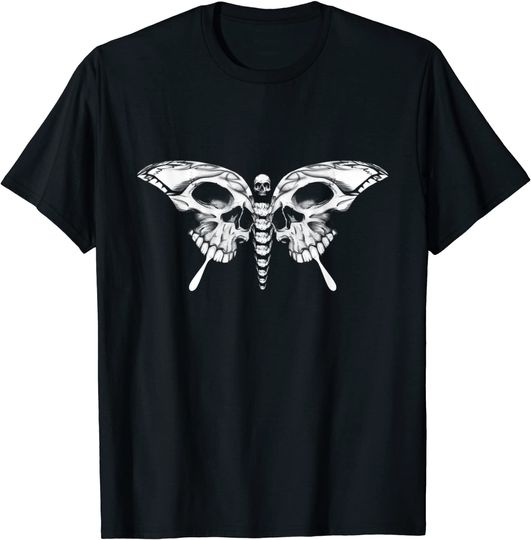 Discover Skull Butterfly Cool Gothic Skeleton Calavera Artistic Head T Shirt