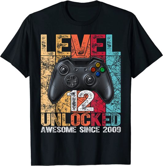 Discover Level 12 Unlocked Awesome Since 2009 12th Birthday Gaming T-Shirt