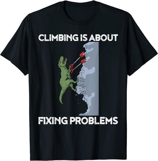 Discover Funny Climbing T-Rex Rock Climber Dinosaur T Shirt