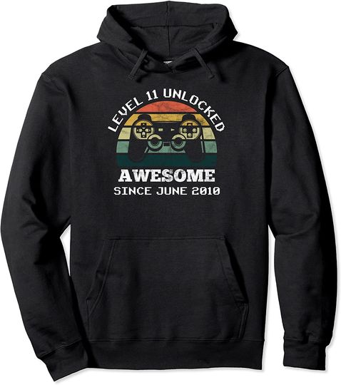 Discover Level 11 unlocked Awesome since June 2010 11th Birthday Pullover Hoodie