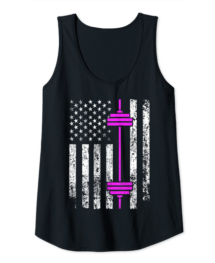 Discover Workout American Flag Barbell Weightlifting Tank Top