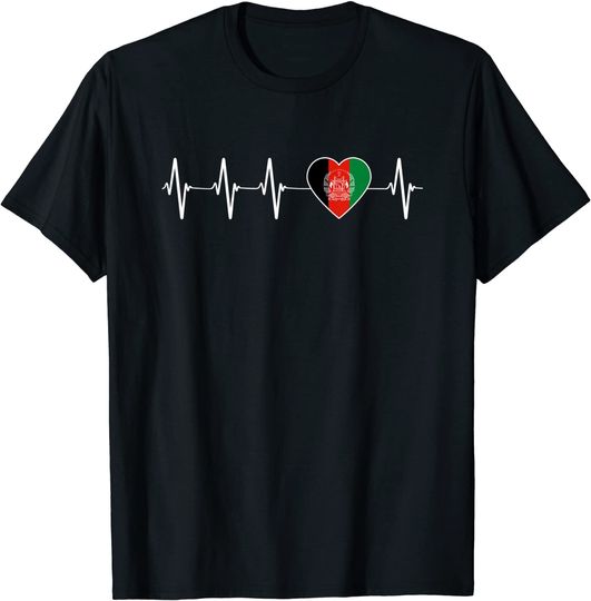 Discover Afghani Heartbeat I Love Afghanistan Heart Flag T Shirt