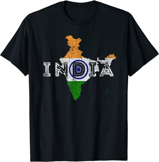 Discover Indian Map and Flag Souvenir Distressed India T Shirt