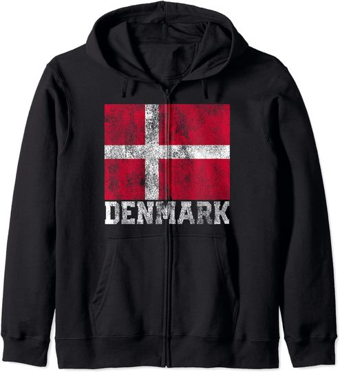 Discover Denmark Flag Family Pride Country Shirt Vintage Zip Hoodie
