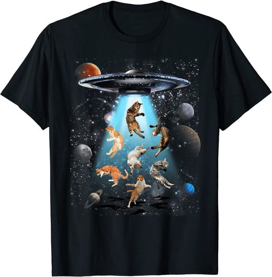 Discover Galaxy Cat UFO T Shirt