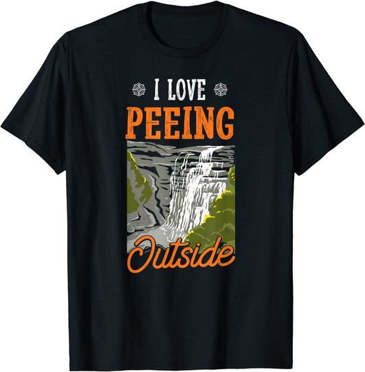 Discover Hiker Hiking I Love Peeing Outside Pun Waterfall T Shirt