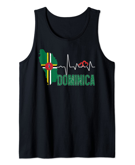 Discover Dominica Flag Map Heartbeat Design Tank Top