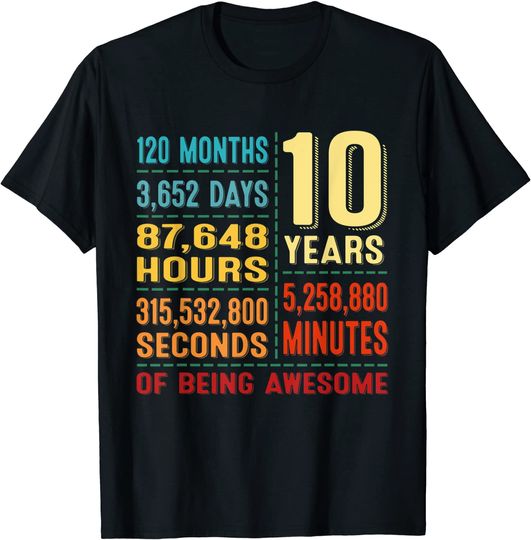 Discover 10th Birthday Boy Girl Kids Retro 10 Years Old Being Awesome T-Shirt