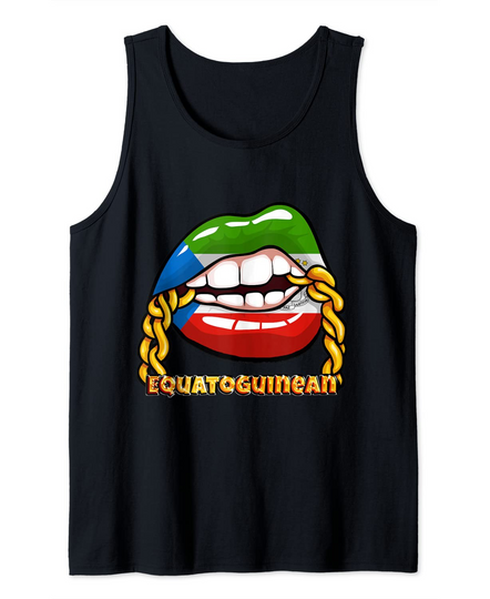 Discover Equatorial Guinea National Flag Lips with Chain Tank Top