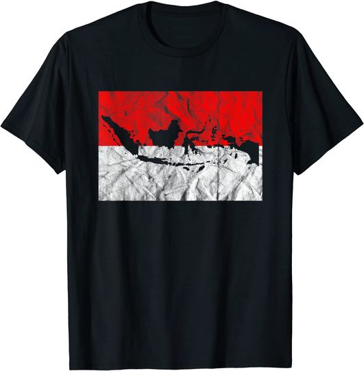 Discover Indonesia Flag Map Outline Silhouette T Shirt