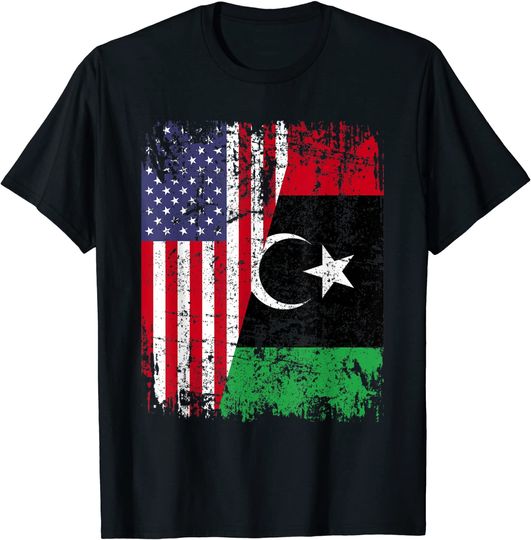 Discover Libya Flag Half American Flag T Shirt