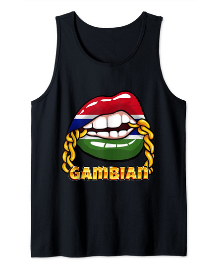 Discover Gambia National Flag Lips with Chain Tank Top