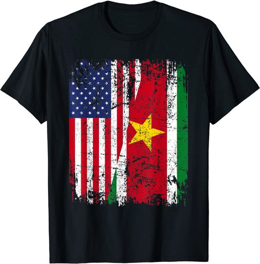 Discover SURINAMES ROOTS | Half American Flag | SURINAME FLAG T-Shirt
