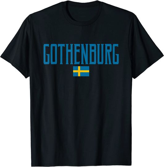 Discover Gothenburg Sweden Flag Vintage Blue Text T-Shirt