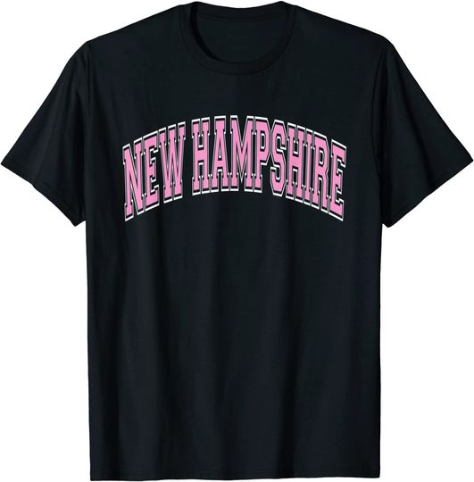 Discover New Hampshire Varsity Style Pink Text T Shirt