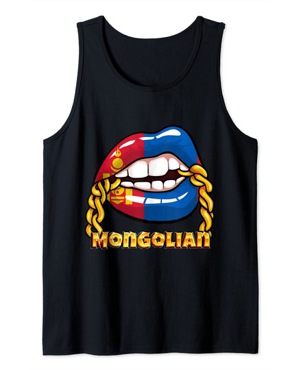 Discover Mongolia National Flag Lips with Chain Tank Top