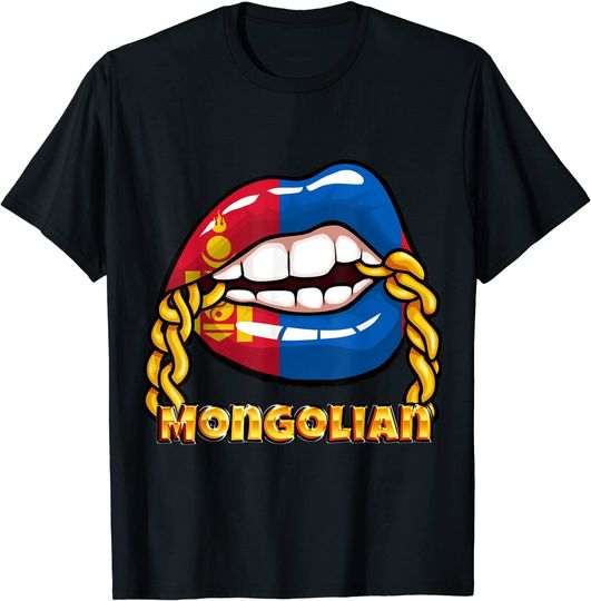 Discover Mongolia National Flag Lips with Chain T-Shirt