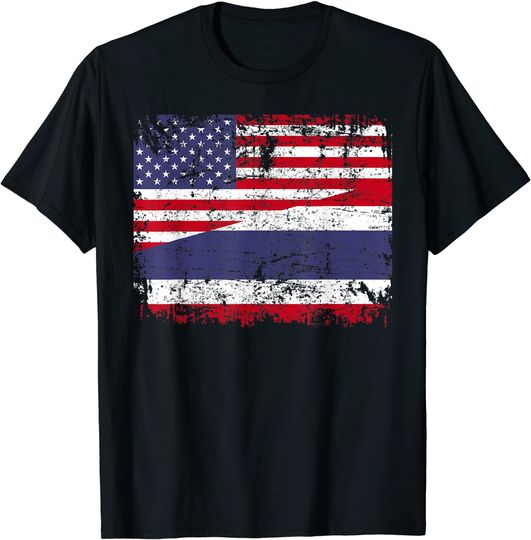 Discover THAI ROOTS | Half American Flag | USA THAILAND FLAG T-Shirt