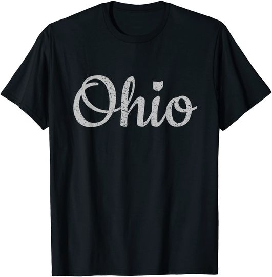 Discover State of Ohio Pride Script Text Distressed Design T Shirt
