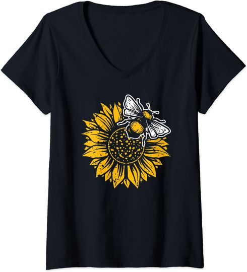 Discover Womens Bumblebee Sunflower Springtime Save The Bees V-Neck T-Shirt