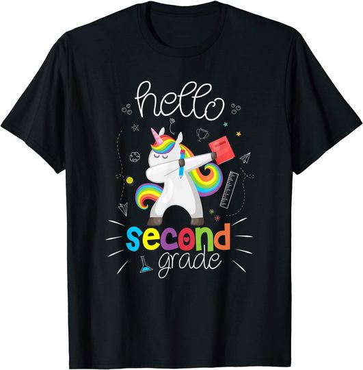 Discover Hello Second Grade Funny Back to School 2st graders Unicorn T-Shirt