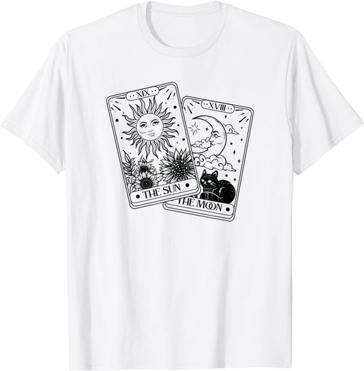 Discover Witchy Tarot Cards Sun Moon Black White Mystical Art Design T-Shirt
