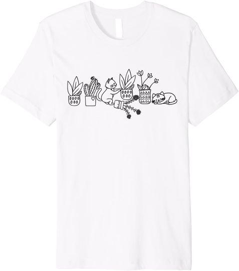 Discover Cute Doodle Cats With Houseplants Cat Lover Plant Mom T-Shirt