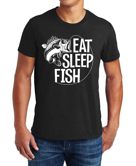 Discover Fishing T-Shirt Eat Sleep Fish, Funny T Shirt for Men