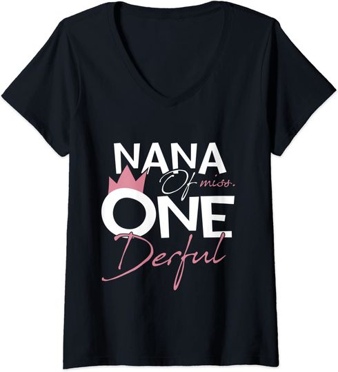 Discover Nana of Miss Onederful 1st Birthday Girl Party Matching V-Neck T-Shirt