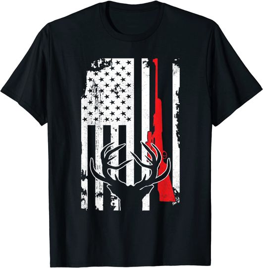 Discover Deer Hunting Gun American USA Flag Hunter Funny Patriotic T-Shirt