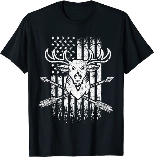 Discover Buck Deer Hunting American USA Flag Hunter Funny Patriotic T-Shirt