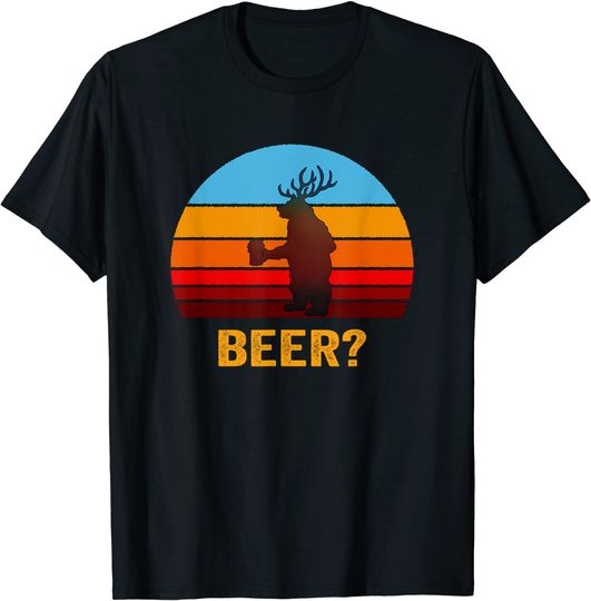 Discover Retro Vintage Style Sunset Funny Beer Bear And Deer T-Shirt