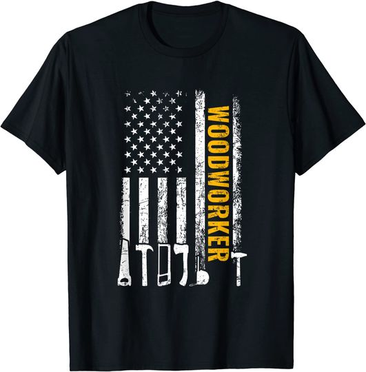 Discover American Flag Woodworker carpenter woodworking T-Shirt